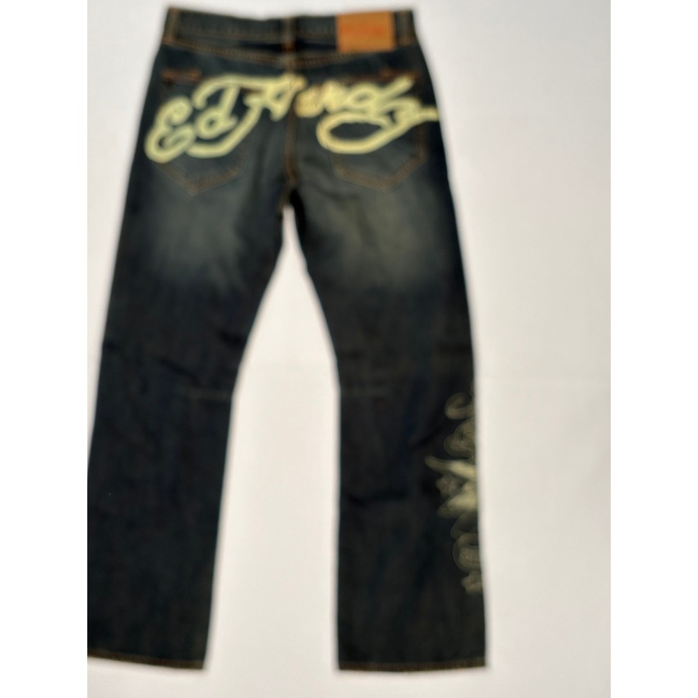 Ed Hardy Mens Distressed Straight Leg Jeans Tattoo Embroidery Dark Wash 36x34 - Picture 12 of 12